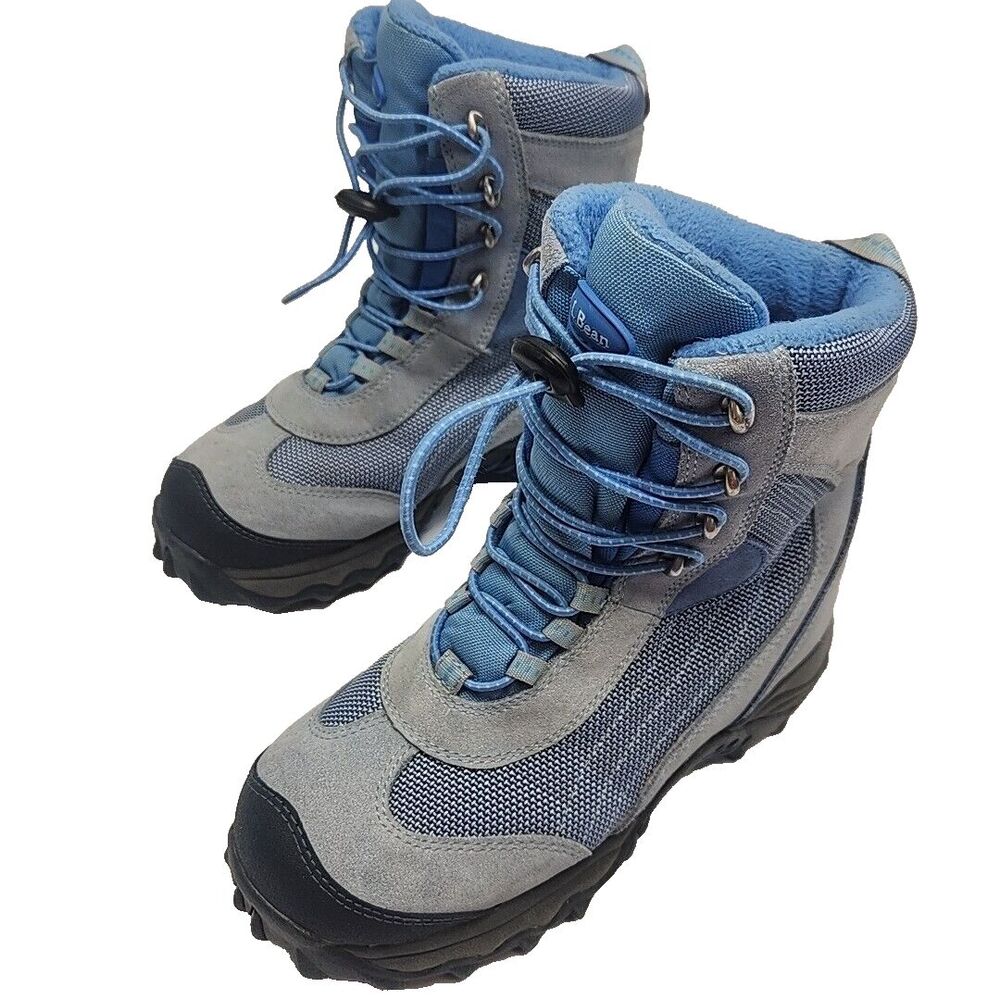 LL Bean Boots Blue Suede Thinsulate Winter Hiking Ankle Toggle Size 4 Kids Youth